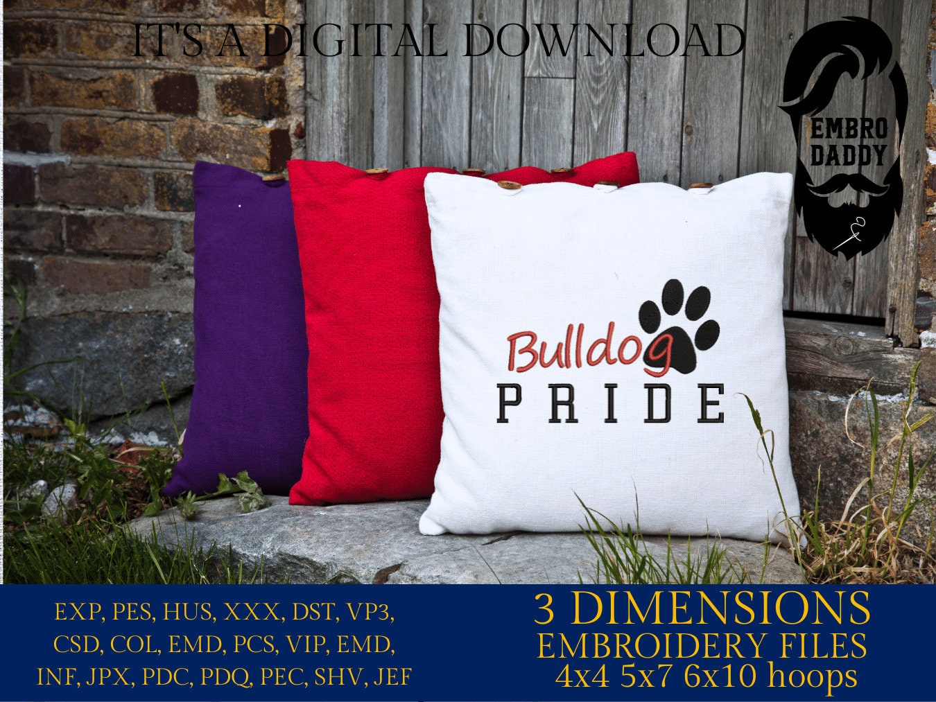 Machine Embroidery files, It's a Great Day To Be A Bulldog, PES, xxx, hus & more, fan embroidery files