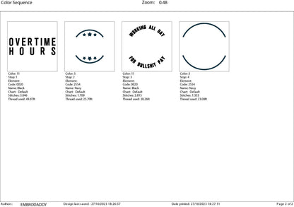 Machine Embroidery files, Working all day, dst PES, xxx, hus & more