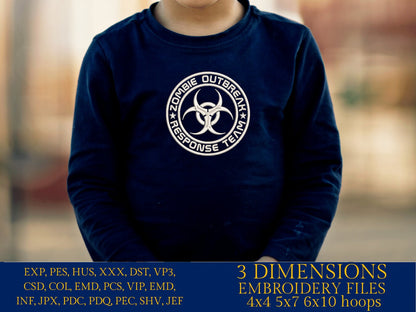 Machine Embroidery files, Zombie outbreak response team, birthday funny embroidery files, gift idea PES, xxx, hus & more