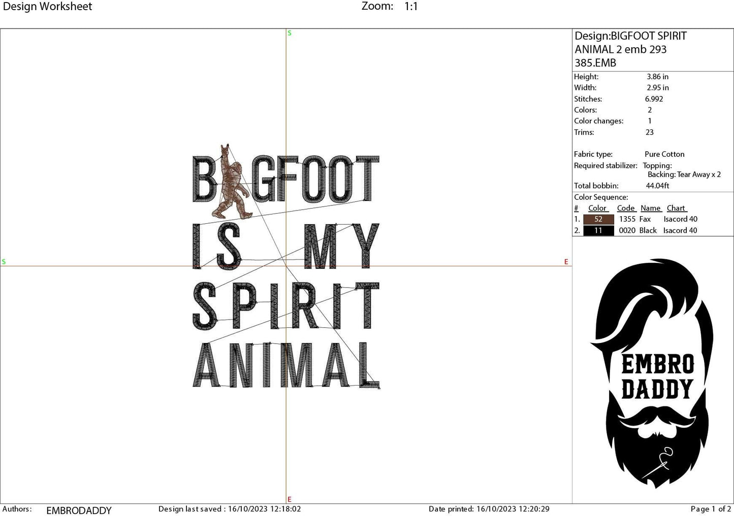 Machine Embroidery files, Bigfoot is my spirit animal, Big Foot, Yeti, Sasquatch, PES, dst, xxx, hus & more