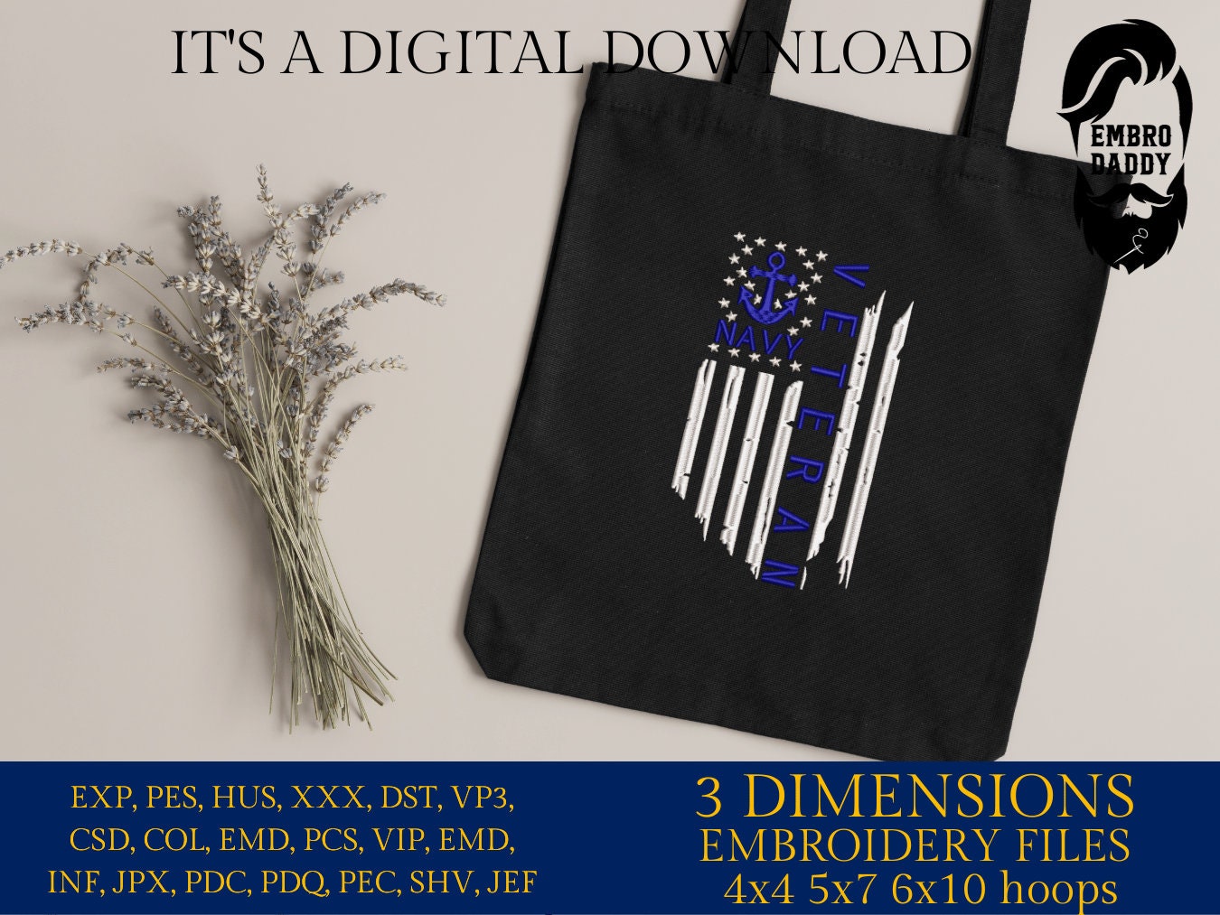 Machine Embroidery files, USA flag, Navy Veteran, American Flag, PES, xxx, hus & more