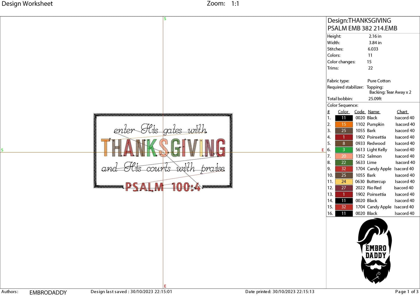 Machine embroidery files, Thanksgiving, Psalm 100:4, PES, DST, hus & more