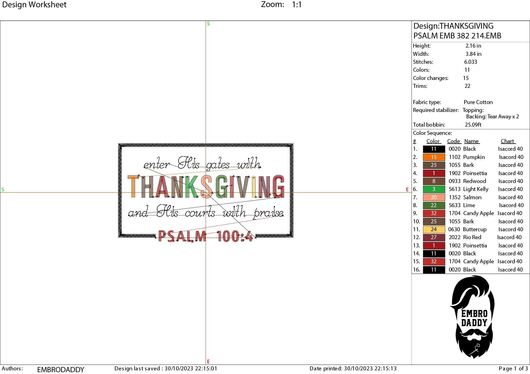 Machine embroidery files, Thanksgiving, Psalm 100:4, PES, DST, hus & more