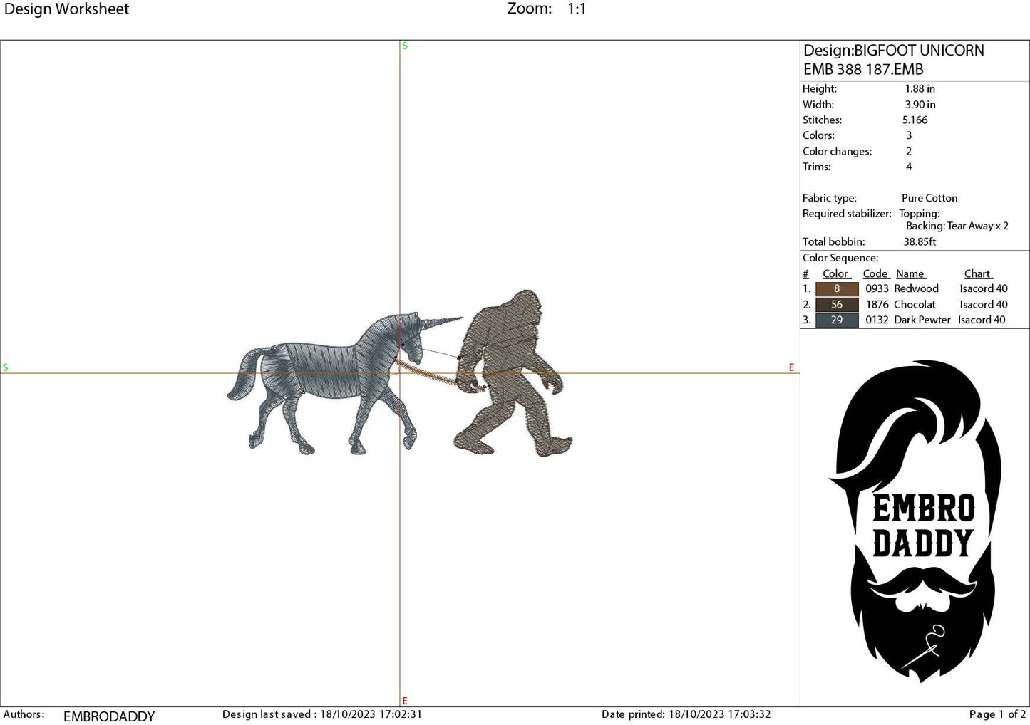Machine Embroidery files, Bigfoot with Unicorn, Big Foot, Yeti, Sasquatch, Unicorn PES, dst, xxx, hus & more