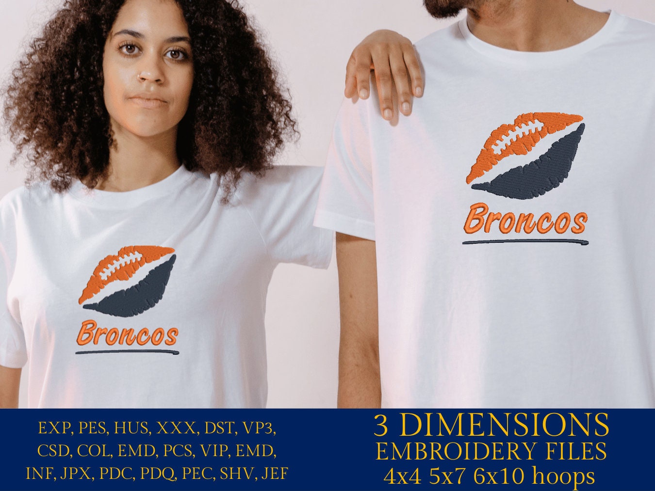 Machine Embroidery, lips Broncos embroidery design, football gift idea PES, xxx, hus & more, fan embroidery files