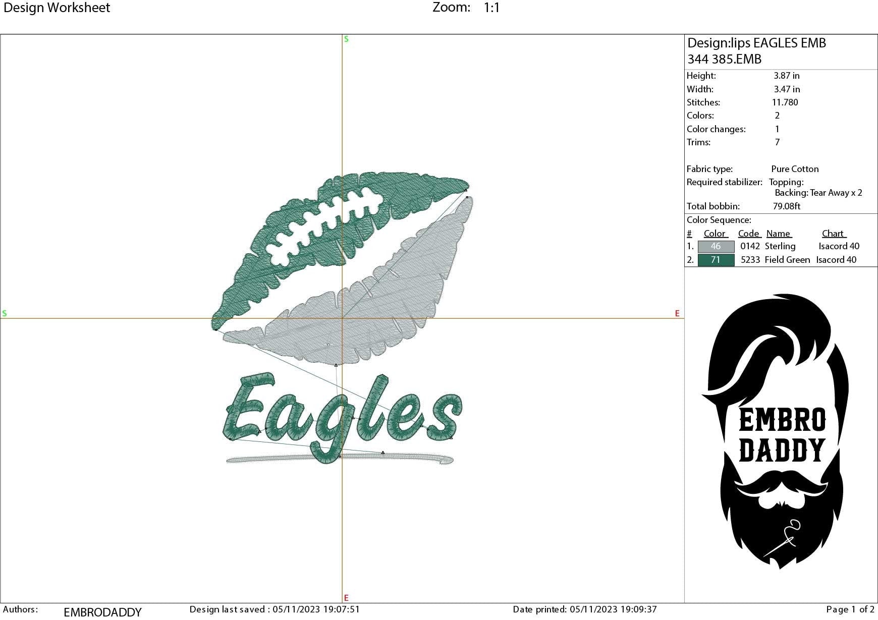 Machine Embroidery, lips Eagles embroidery design, football gift idea PES, xxx, hus & more, fan embroidery files