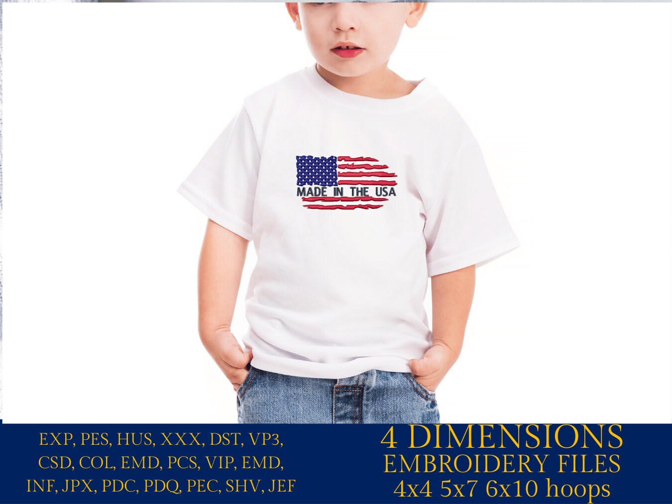 Machine Embroidery files, Made in the USA, Usa Flag, PES, DST, xxx, hus & more