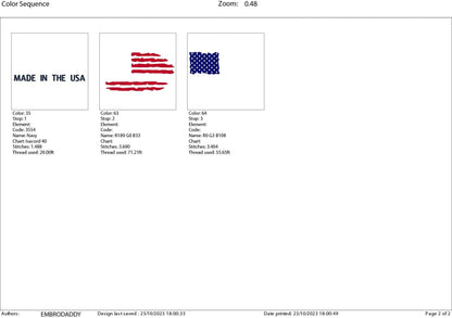 Machine Embroidery files, Made in the USA, Usa Flag, PES, DST, xxx, hus & more