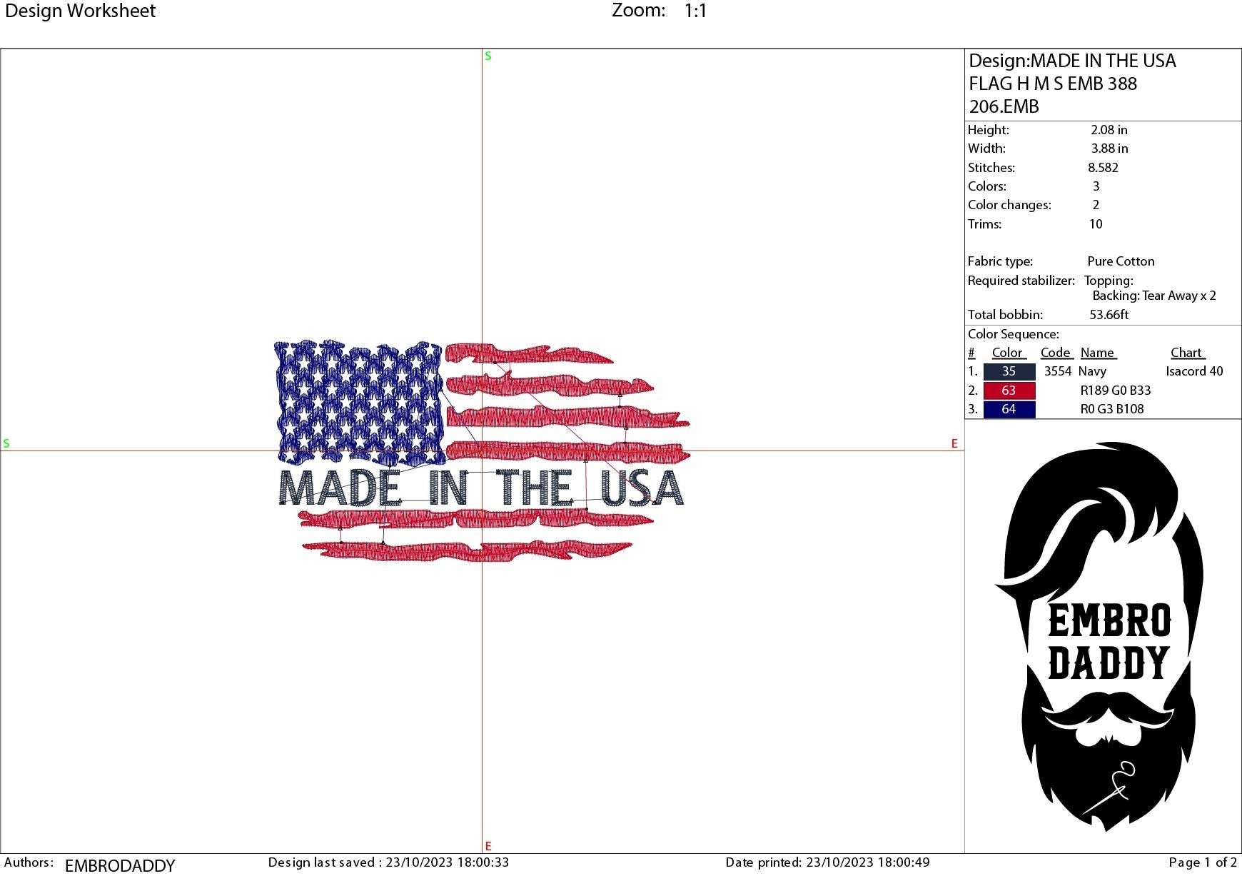 Machine Embroidery files, Made in the USA, Usa Flag, PES, DST, xxx, hus & more