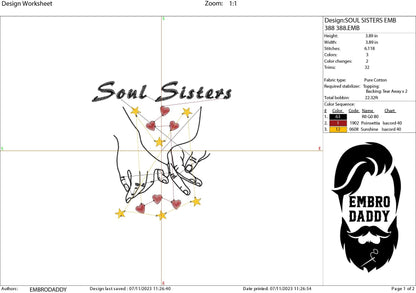 Machine embroidery files, Soul Sisters, PES, DST, hus & more