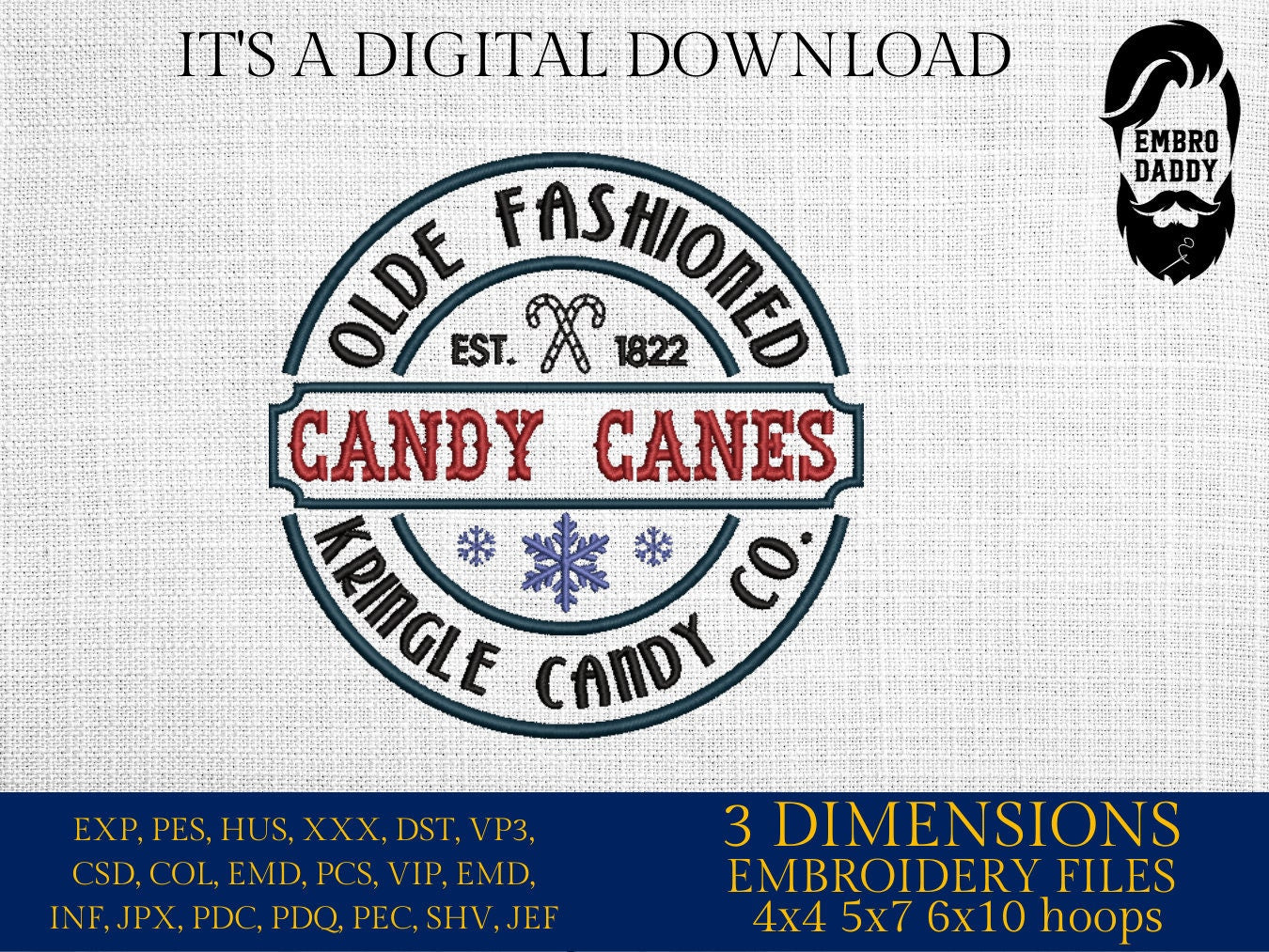 Machine Embroidery files, olde fashioned Candy Canes, PES, DST, xxx, hus and more