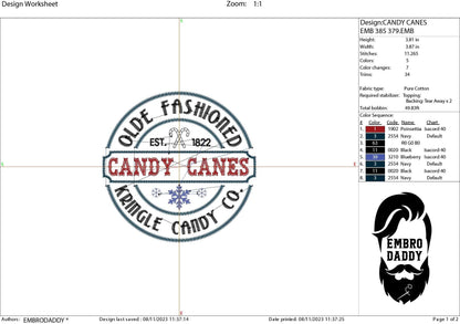 Machine Embroidery files, olde fashioned Candy Canes, PES, DST, xxx, hus and more