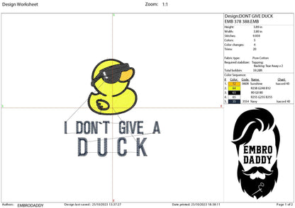 Machine Embroidery files, I don't give a duck, funny PES, DST, xxx, hus & more