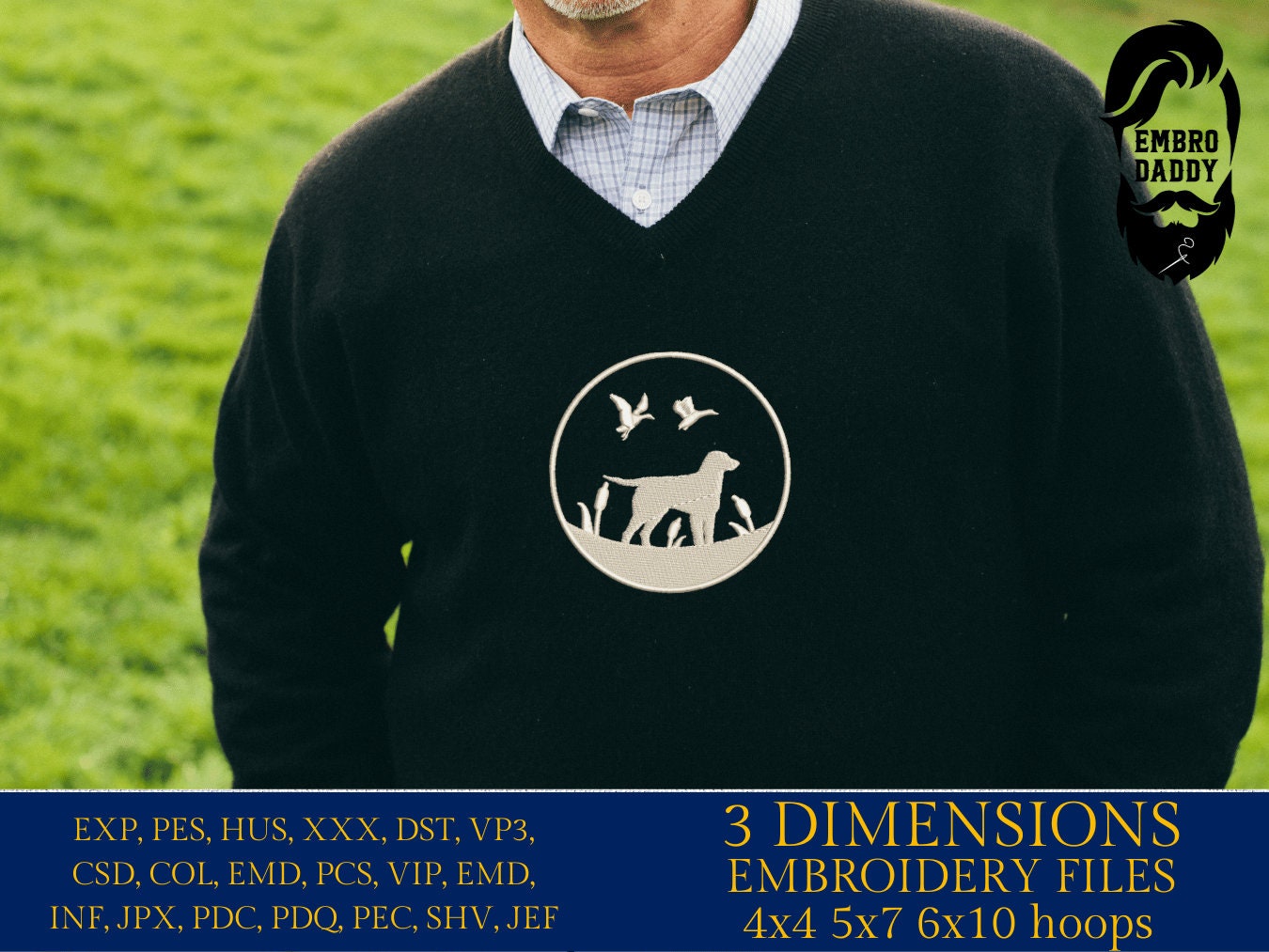 Machine Embroidery, Dog duck hunt, embroidery files, hunter Gift Idea, nature Design landscape, hog PES, xxx, hus & more, embroidery
