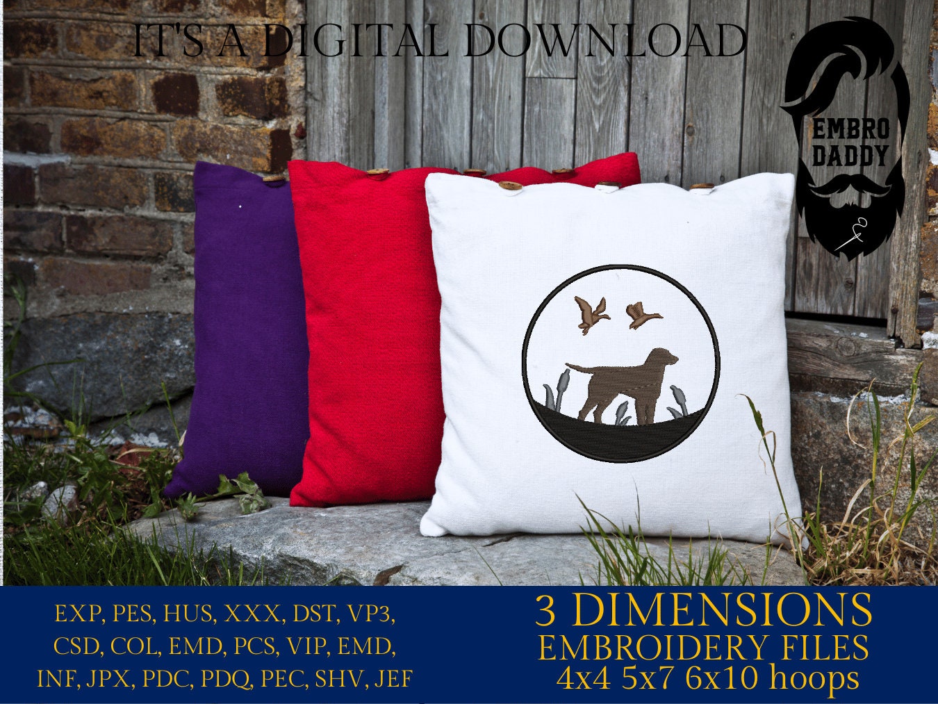 Machine Embroidery, Dog duck hunt, embroidery files, hunter Gift Idea, nature Design landscape, hog PES, xxx, hus & more, embroidery