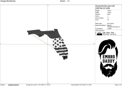 Machine Embroidery files, State of Florida, USA flag, dst, PES, xxx, hus & more