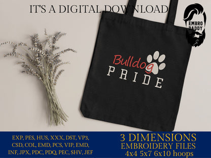 Machine Embroidery files, It's a Great Day To Be A Bulldog, PES, xxx, hus & more, fan embroidery files