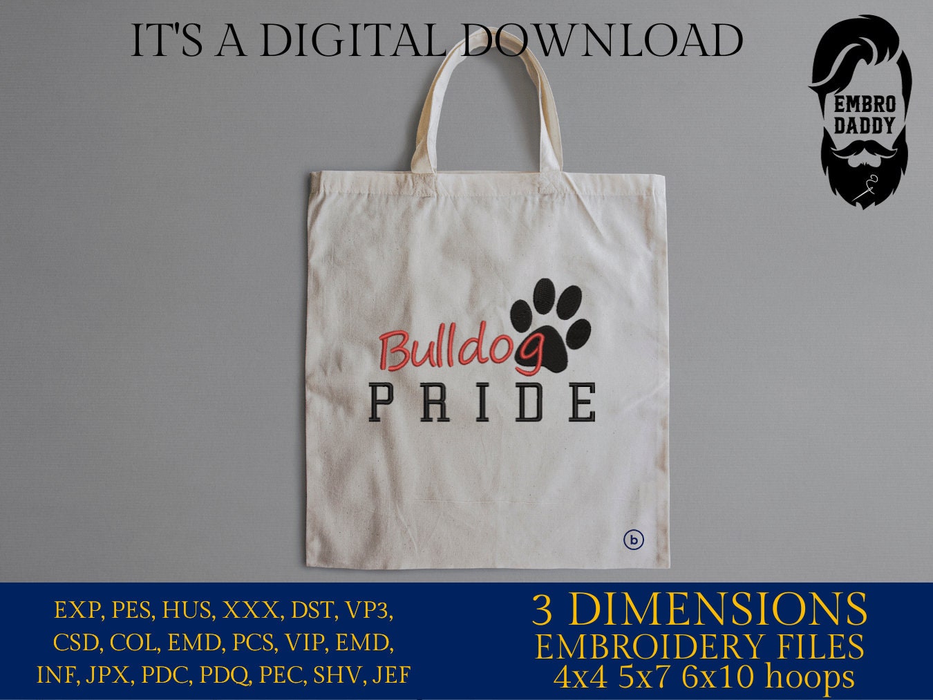 Machine Embroidery files, It's a Great Day To Be A Bulldog, PES, xxx, hus & more, fan embroidery files
