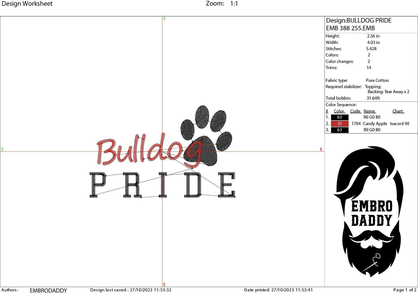 Machine Embroidery files, It's a Great Day To Be A Bulldog, PES, xxx, hus & more, fan embroidery files