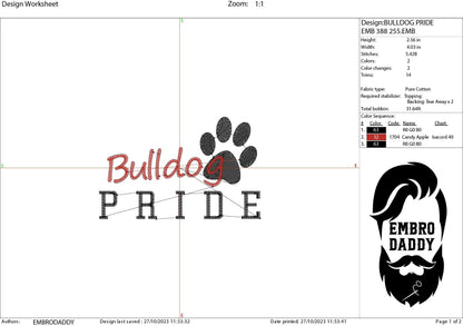 Machine Embroidery files, It's a Great Day To Be A Bulldog, PES, xxx, hus & more, fan embroidery files