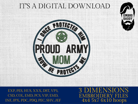 Machine Embroidery files, Proud Army Mom, dst PES, xxx, hus & more