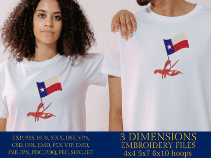 Machine Embroidery files, Crawfish, Texas Flag PES, DST, xxx, hus & more