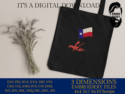 Machine Embroidery files, Crawfish, Texas Flag PES, DST, xxx, hus & more