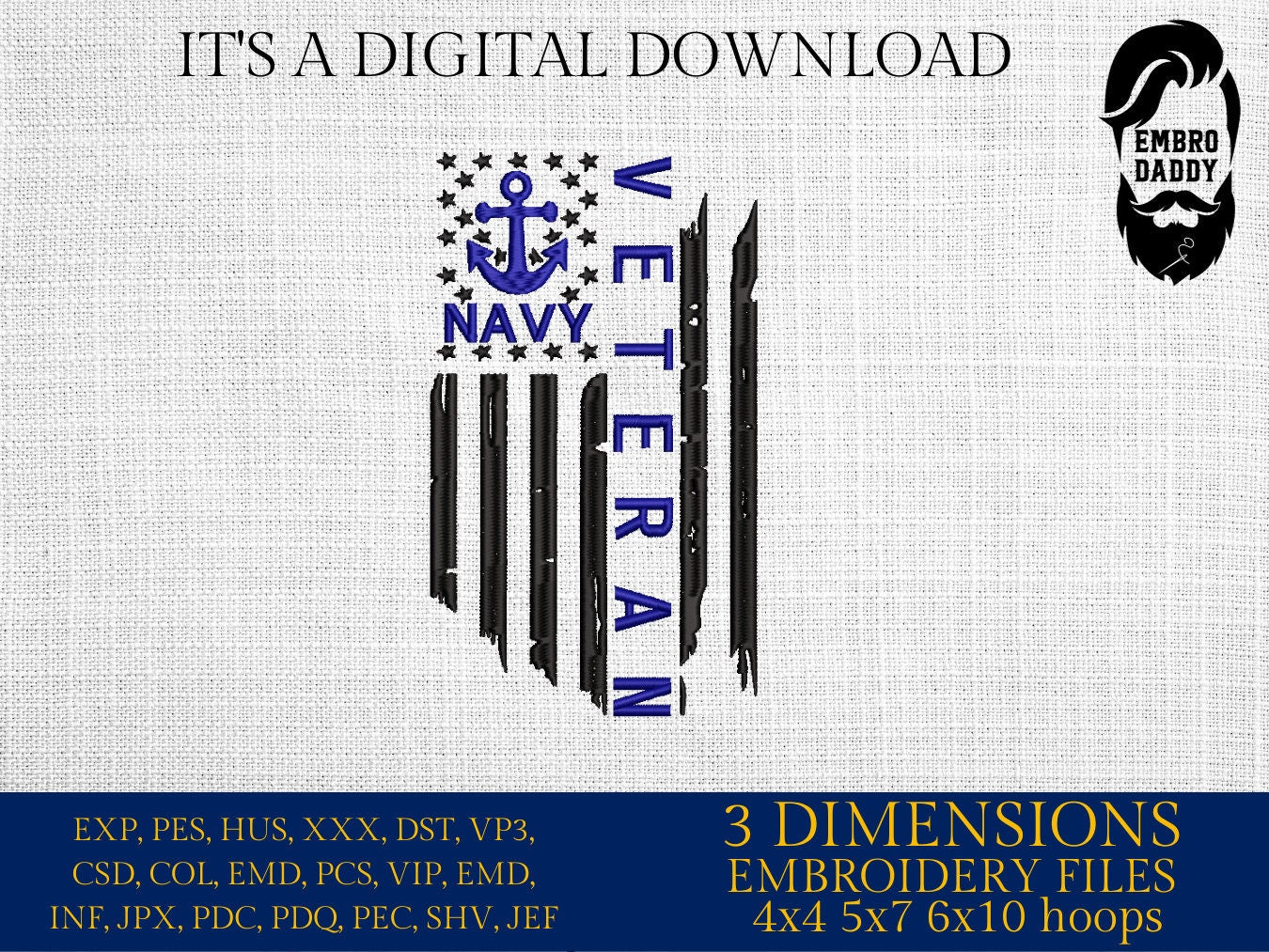 Machine Embroidery files, USA flag, Navy Veteran, American Flag, PES, xxx, hus & more