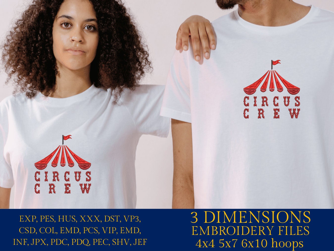 Machine embroidery files, Circus Crew, PES, DST, xxx, hus & more