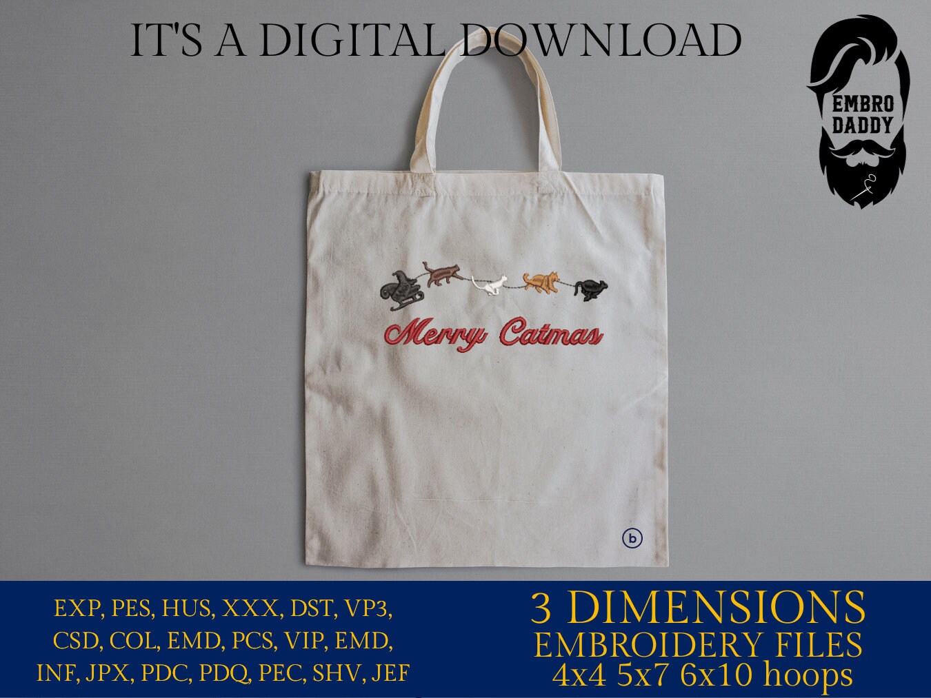 Machine Embroidery files, Merry Catmas, PES, DST, xxx, hus and more