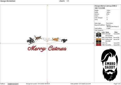 Machine Embroidery files, Merry Catmas, PES, DST, xxx, hus and more