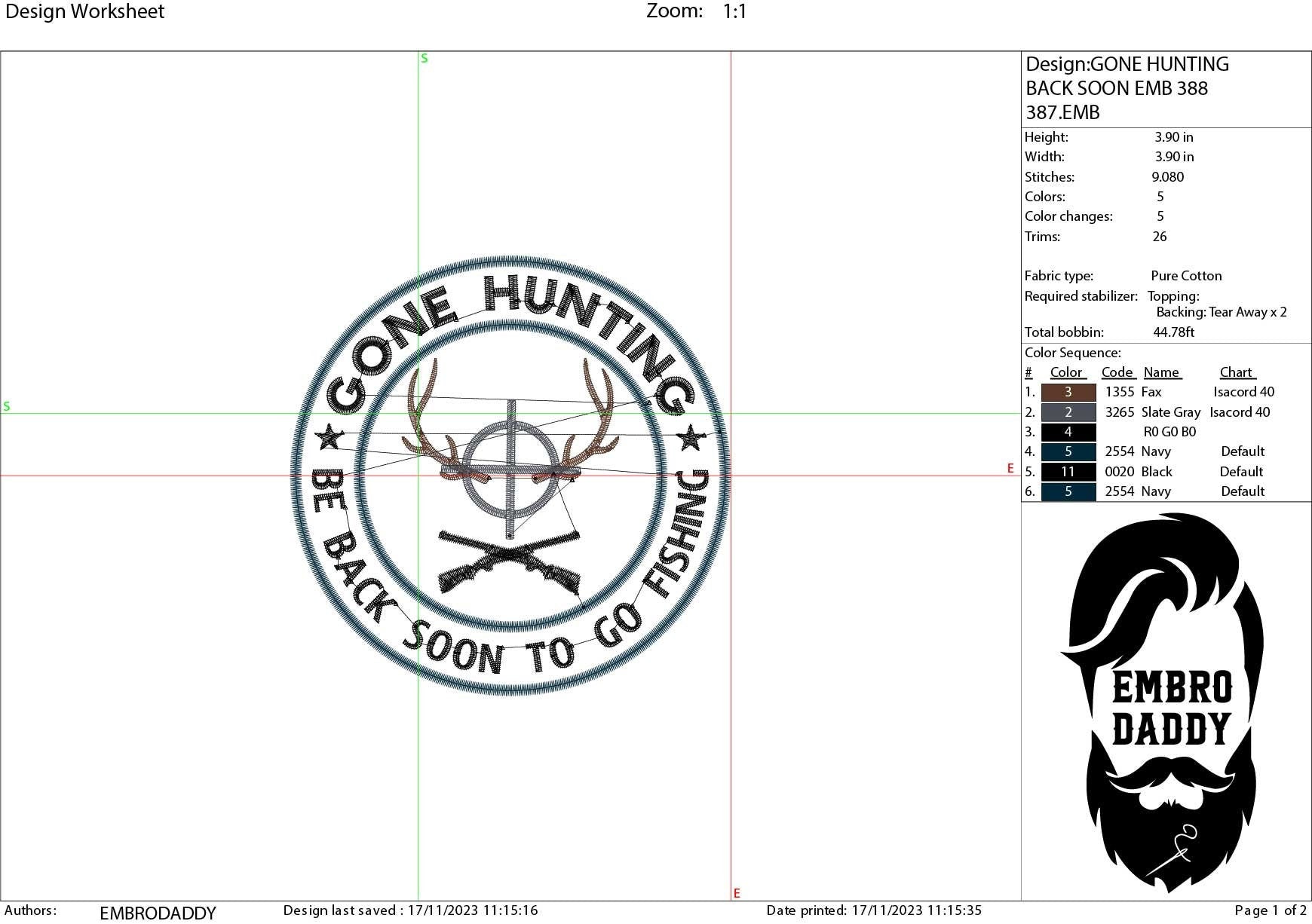 Machine Embroidery files, Gone Hunting, PES, DST, xxx, hus and more