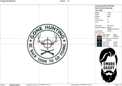 Machine Embroidery files, Gone Hunting, PES, DST, xxx, hus and more