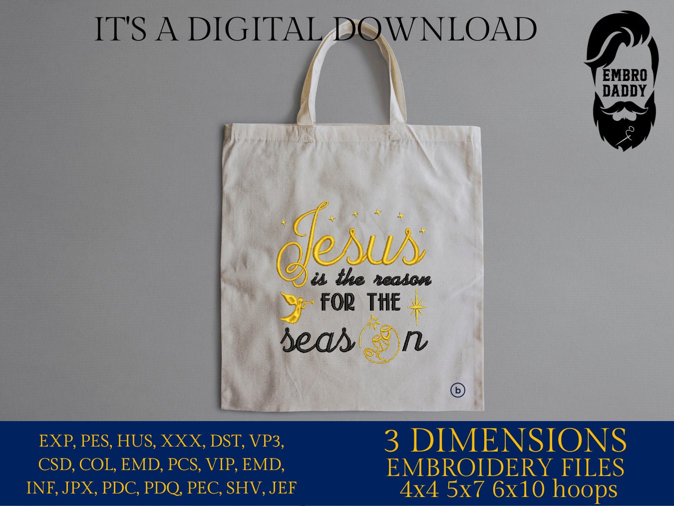 Machine Embroidery files, Jesus is the reason for the season, PES, DST, xxx, hus and more
