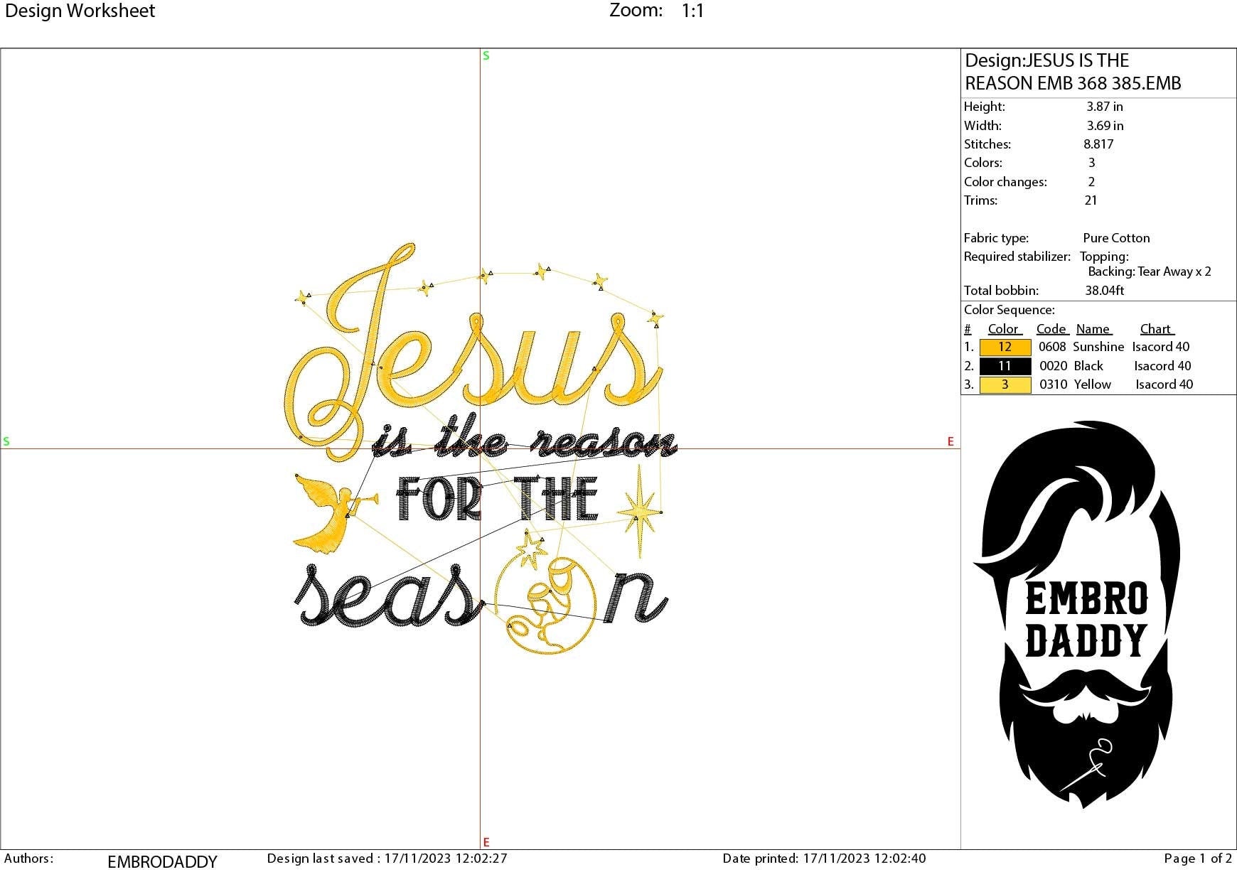 Machine Embroidery files, Jesus is the reason for the season, PES, DST, xxx, hus and more