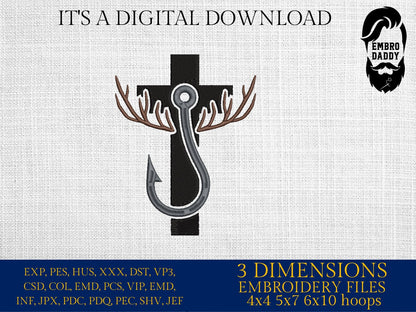 Machine Embroidery files, Cross, fishing, hunting, antlers, Christian, PES, xxx, hus & more