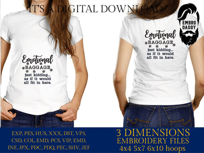 Machine Embroidery files, emotional baggage, DST, PES, xxx, hus & more