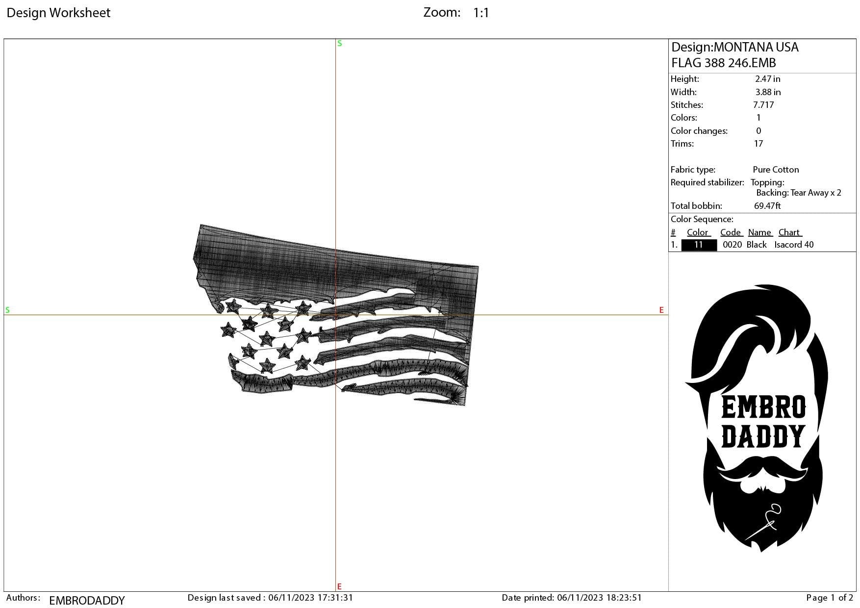 Machine Embroidery files, State of Montana, USA flag, dst, PES, xxx, hus & more