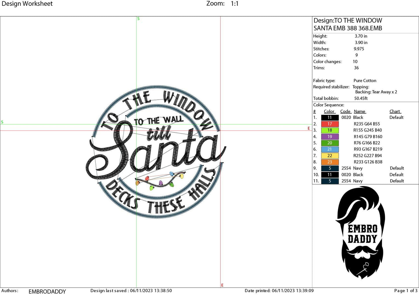 Machine Embroidery files, to the window to the wall Santa decks the halls, PES, DST, xxx, hus and more