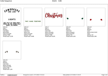Machine Embroidery files, coworkers are like Christmas lights, PES, DST, xxx, hus and more