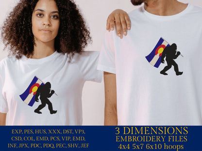Machine Embroidery files, Colorado Flag, Bigfoot pes, Big Foot, Yeti, Sasquatch PES, xxx, hus & more