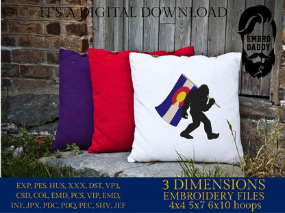 Machine Embroidery files, Colorado Flag, Bigfoot pes, Big Foot, Yeti, Sasquatch PES, xxx, hus & more