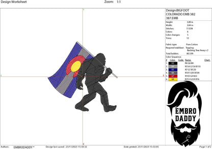 Machine Embroidery files, Colorado Flag, Bigfoot pes, Big Foot, Yeti, Sasquatch PES, xxx, hus & more
