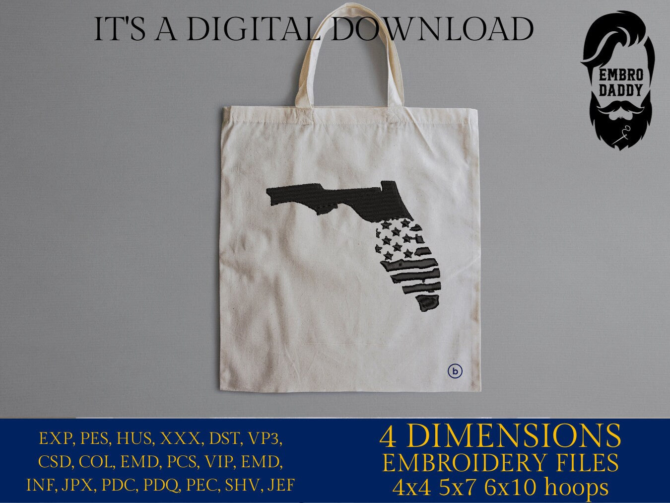 Machine Embroidery files, State of Florida, USA flag, dst, PES, xxx, hus & more