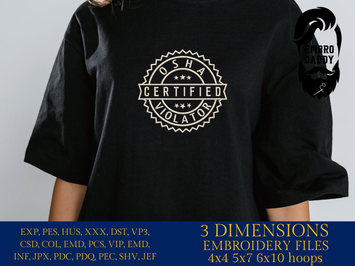 Machine Embroidery files, OSHA certified violator, PES, DST, xxx, hus and more