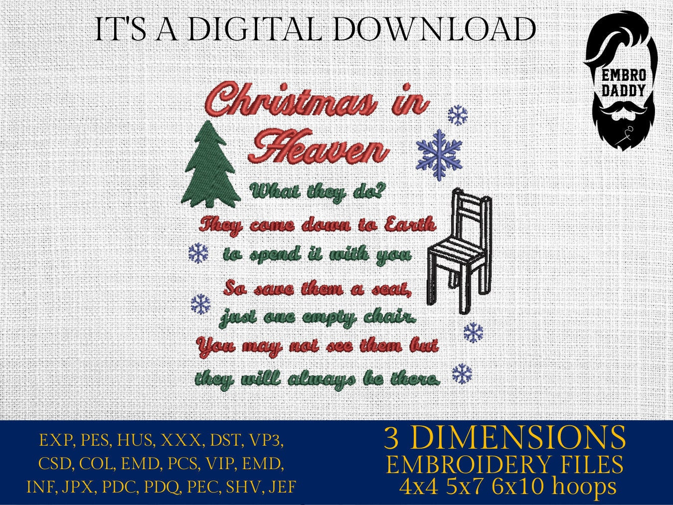 Machine Embroidery files, Christmas in Heaven what do they do, PES, DST, xxx, hus and more
