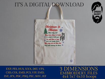 Machine Embroidery files, Christmas in Heaven what do they do, PES, DST, xxx, hus and more