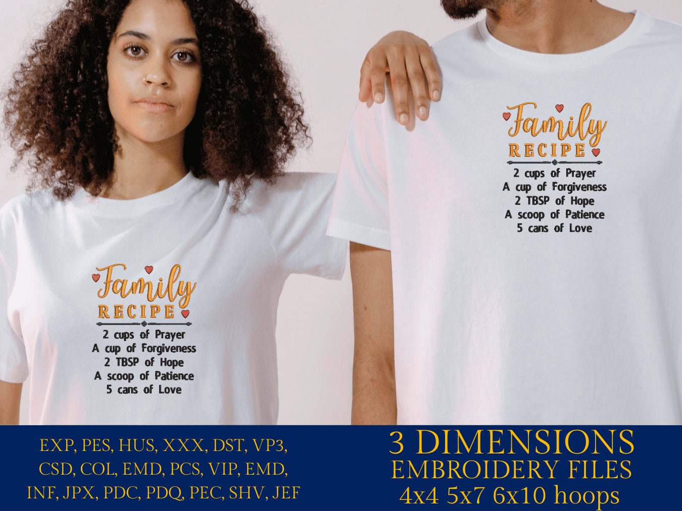 Machine Embroidery files, Family Recipe , PES, DST, xxx, hus and more