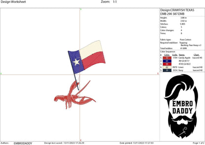 Machine Embroidery files, Crawfish, Texas Flag PES, DST, xxx, hus & more