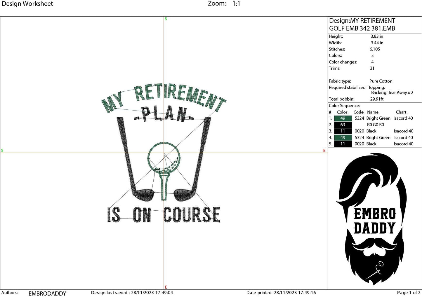 Machine Embroidery files, My retirement plan, golf, PES, DST, hus & more